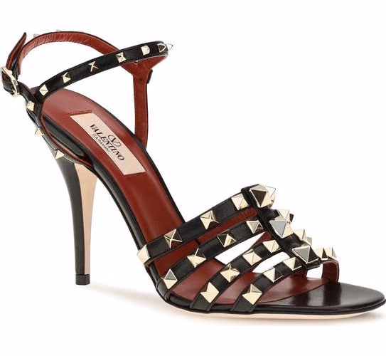 Valentino Garavani Black Goatskin Stiletto Heel Sandals