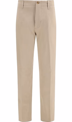 Beige Cotton Casual Pants