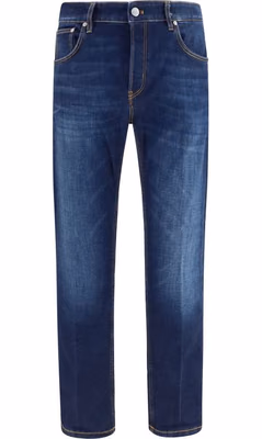 Blue Cotton Straight-Leg Jeans