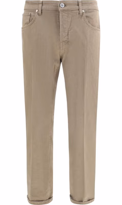 Beige Cotton Slim Fit Jeans