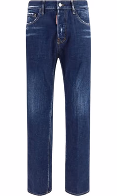 Blue Cotton Straight-Leg Jeans