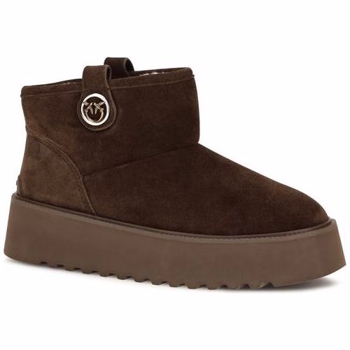PINKO Brown Calf Leather Bos Taurus Flat Boots