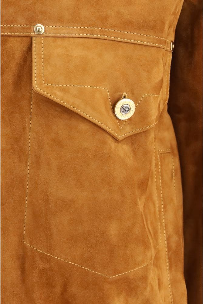 Versace Brown Lamb Ovis Aries Aries Leather Jacket