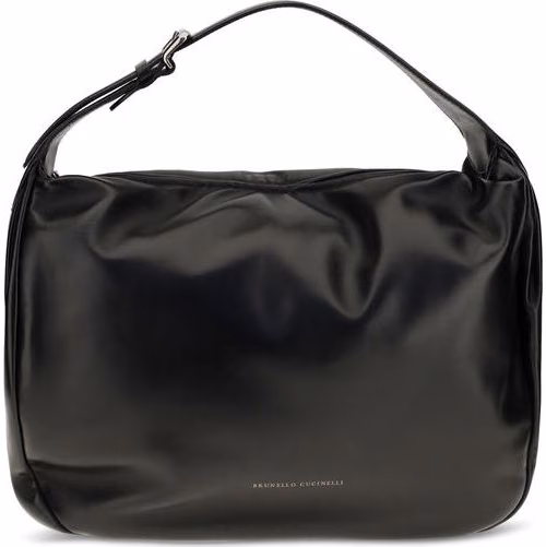 Brunello Cucinelli Black Calf Leather Bos Taurus Shoulder Bag