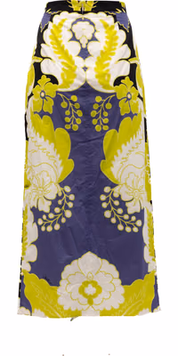 Women Floral Skirt in Black, Lime Green, White Details