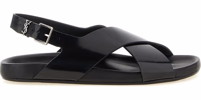 Black Calfskin Flat Sandals