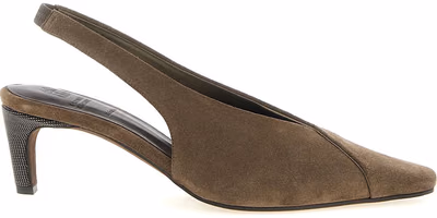 Gray Calfskin Mid Heel Pumps
