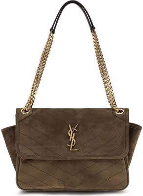 Bicolor Suede Leather Shoulder Bag