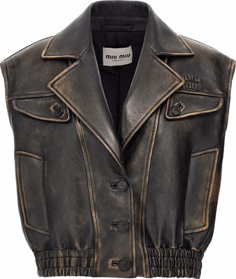 Brown Lamb Leather Sleeveless Jacket