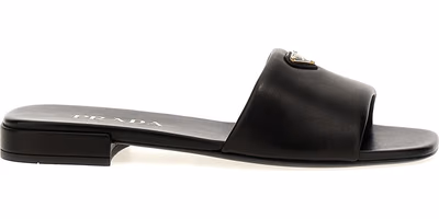 Black Lamb Leather Slides