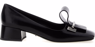 Black Calfskin Mid Heel Pumps