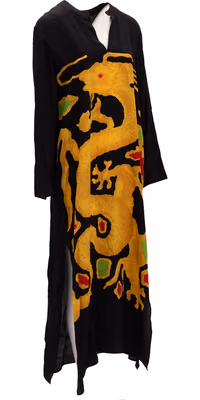 Dragon Embroidery Gown Dress in Black and Yellow
