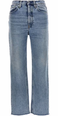 Blue Cotton Straight-Leg Jeans