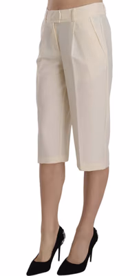 Cream Mid Waist Cotton Straight Cropped Pants