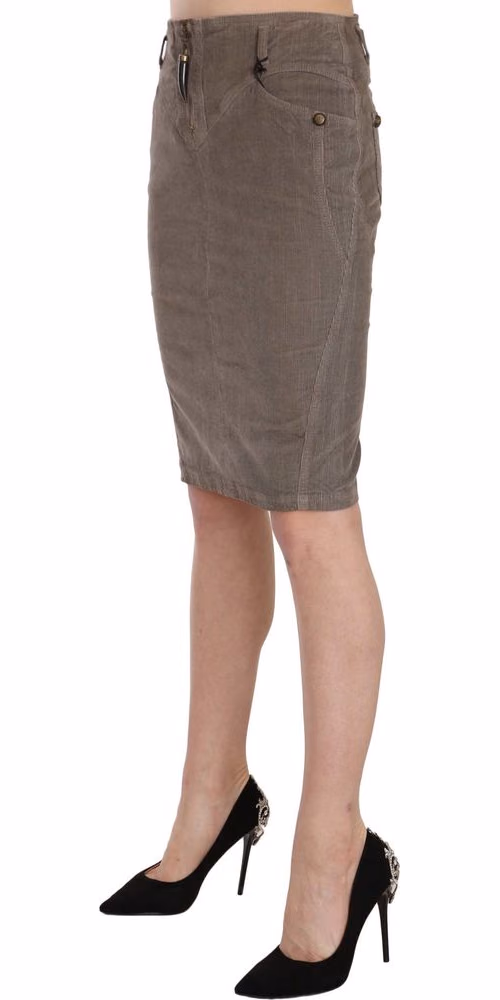 Just Cavalli Gray Corduroy Pencil Straight A-Line Skirt