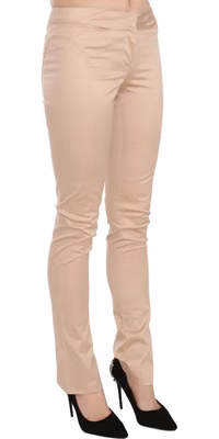 Cream Low Waist Skinny Formal Trousers Pants