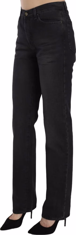 Just Cavalli Black Washed High Waist Straight Denim Pants Jeans