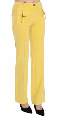 Yellow Corduroy Mid Waist Straight Trousers Pants