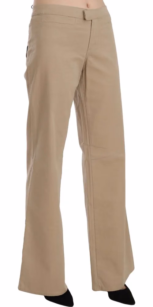 Just Cavalli Beige Cotton Mid Waist Flared Trousers Pants