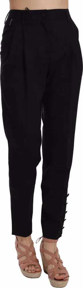 Dolce & Gabbana Black Button Pleated Tapered Trouser Pants