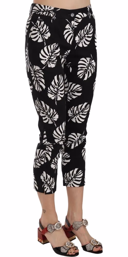 Dolce & Gabbana Black Palm Leaf Print Skinny Pants
