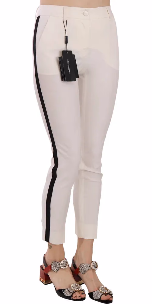 Dolce & Gabbana White Side Stripe Cropped Skinny Pants