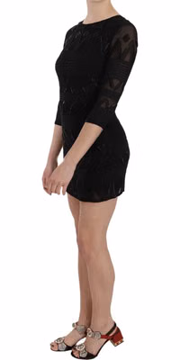 Black Silk Sequined Mini Shift Gown