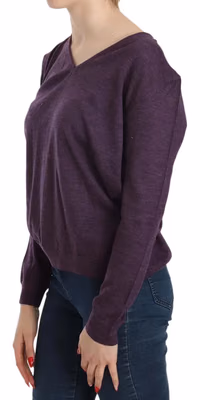 Purple V-neck Long Sleeve Pullover Top