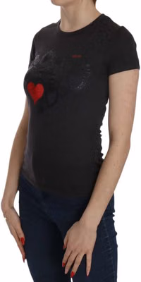 Black Hearts Print Short Sleeve Casual Shirt Top