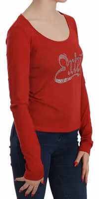 Red Crystal Embellished Long Sleeve Blouse