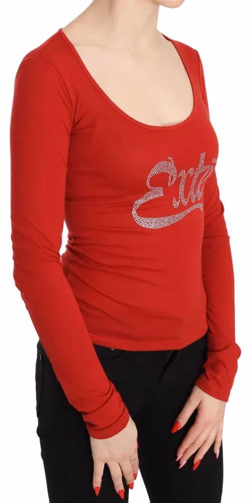 Exte Red Exte Crystal Embellished Long Sleeve Top Blouse