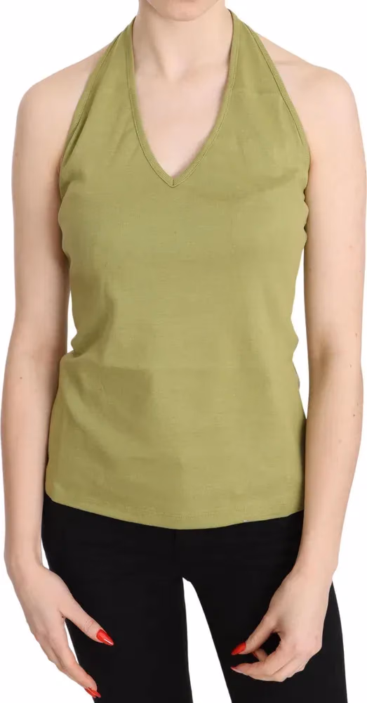 GF Ferre Green Halter Cotton Sleeveless Casual Tank Top Blouse