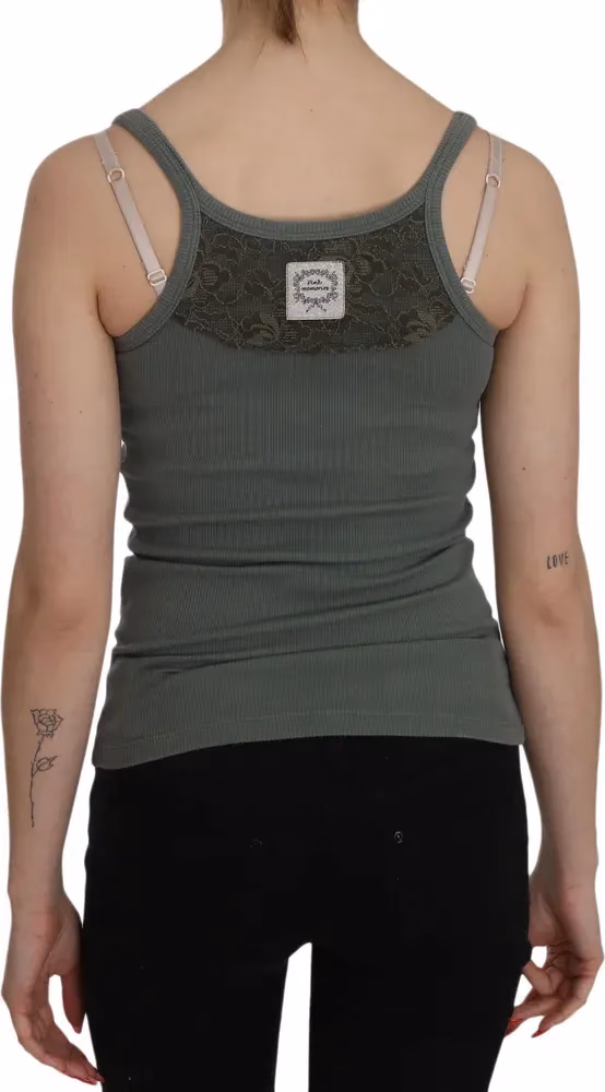PINK MEMORIES Green Spaghetti Strap Slim Fit Casual Tank Top Blouse