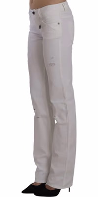 White Cotton Slim Fit Straight Jeans Pants