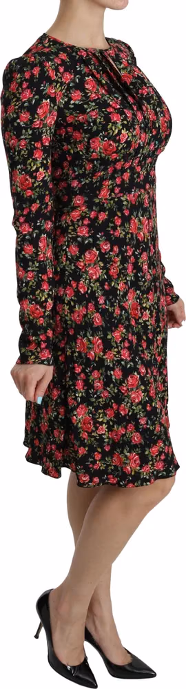 Dolce & Gabbana Black Floral Longsleeve Knee Length Dress