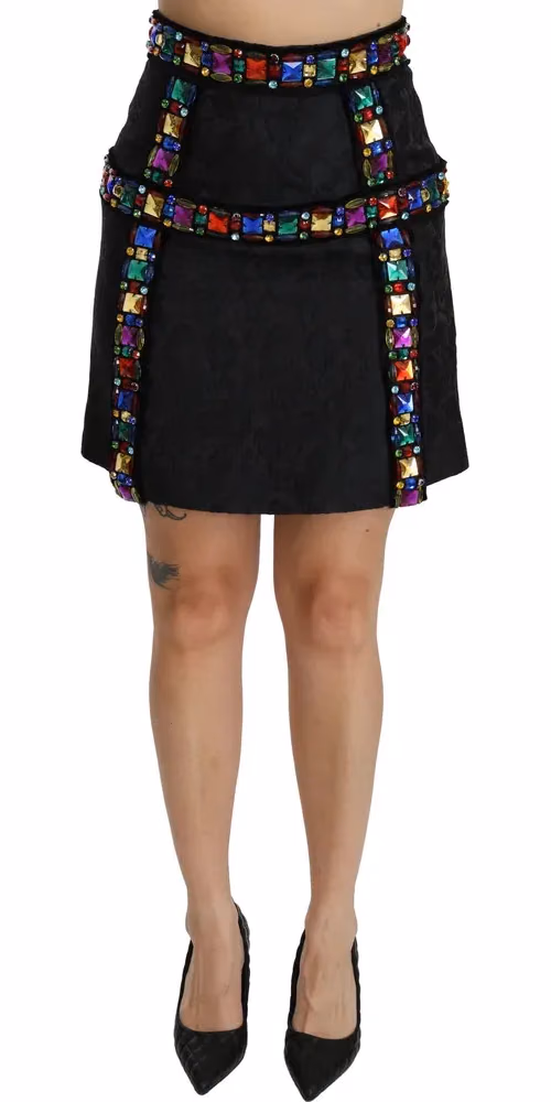 Dolce & Gabbana Black Crystal Embellished High Waist Skirt