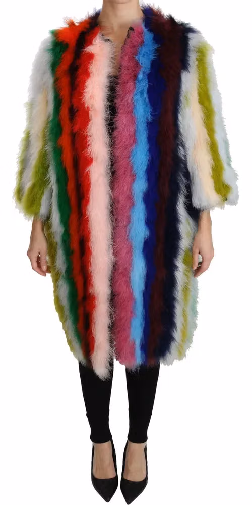 Dolce & Gabbana Multicolor Turkey Feather Cape Fur Coat