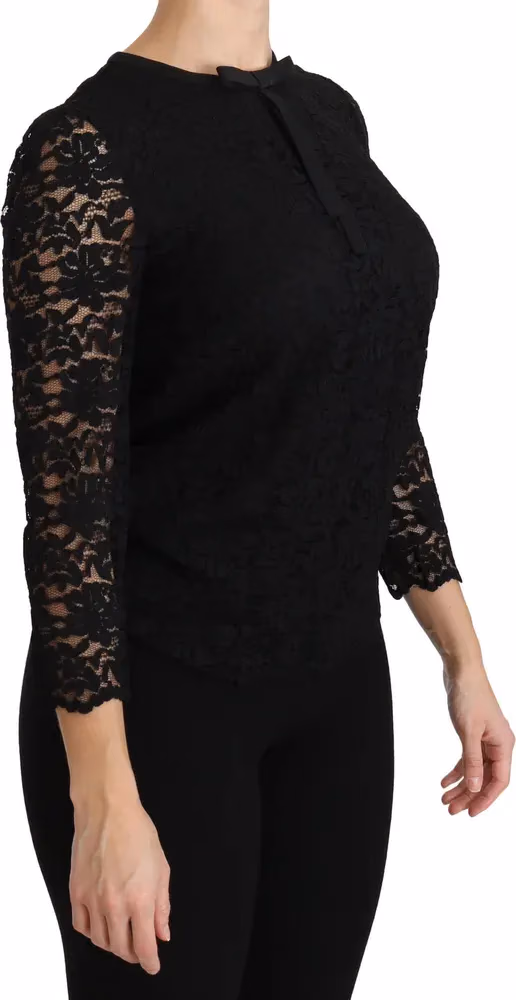 Dolce & Gabbana Black Lace Long Sleeve Nylon Blouse