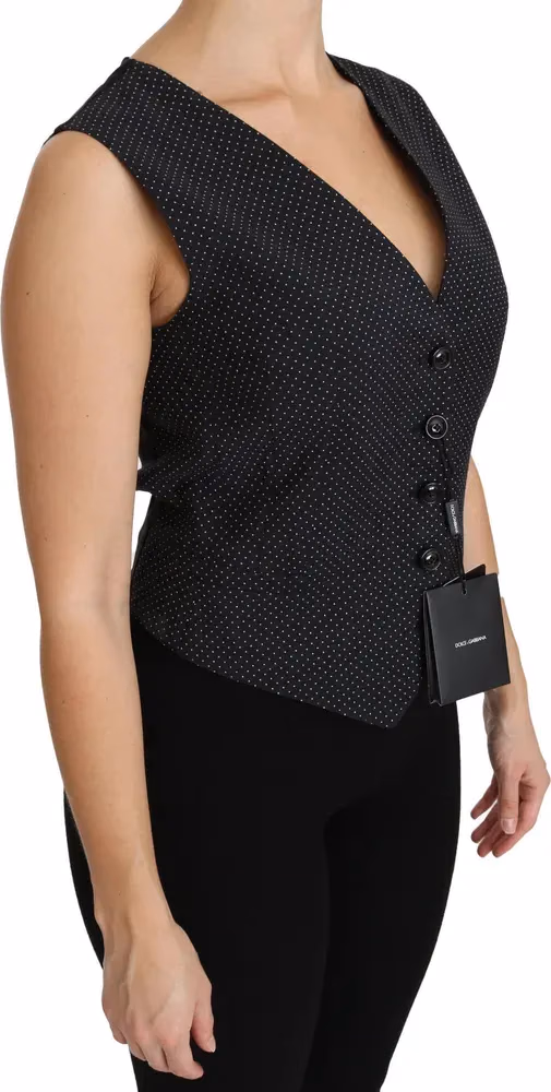 Dolce & Gabbana Black Dotted Waistcoat Vest Blouse Top