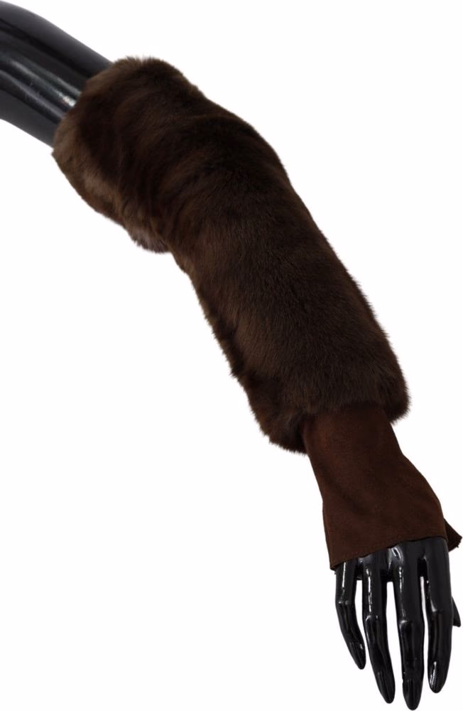 Dolce & Gabbana Brown Elbow Length Finger Less Fur Gloves
