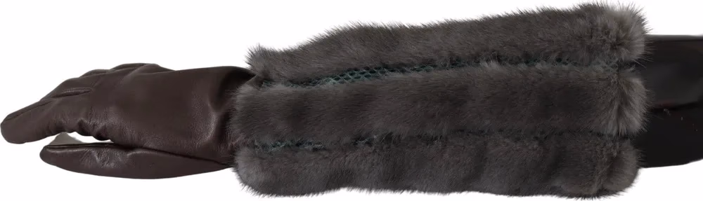 Dolce & Gabbana Brown Mid Arm Length Leather Fur Gloves