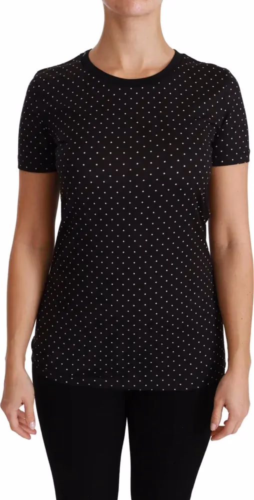 Dolce & Gabbana Black Dotted Crewneck Cotton Top T-shirt
