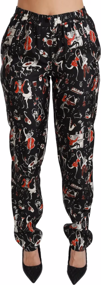 Dolce & Gabbana Black Silk Instrument Mid Waist Pants