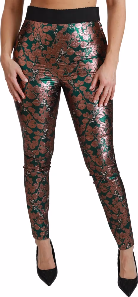 Dolce & Gabbana Green Bronze Leaf Tights Skinny Pants