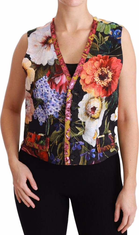 Dolce & Gabbana Multicolor Floral Sleeveless Waistcoat Top Vest
