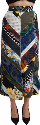 Multicolor Silk Geometric High Waist Maxi Skirt