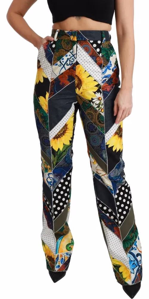 Dolce & Gabbana Multicolor Print High Waist Straight Pants