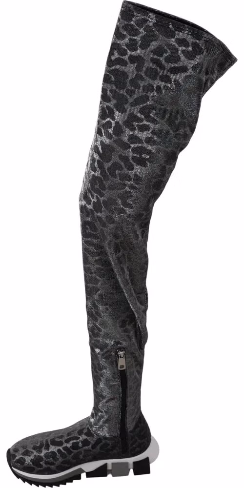 Dolce & Gabbana Gray Leopard High Top Sneakers Booties Shoes