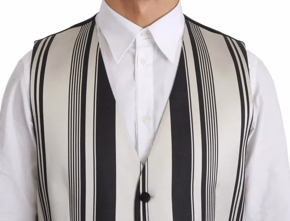 Dolce & Gabbana White Gray Black Stripes Waistcoat Formal Vest