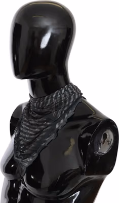 Black Gray Viscose Foulard Branded Scarf